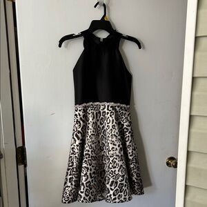 Rare Editions Black and Gold Leopard Print Dress